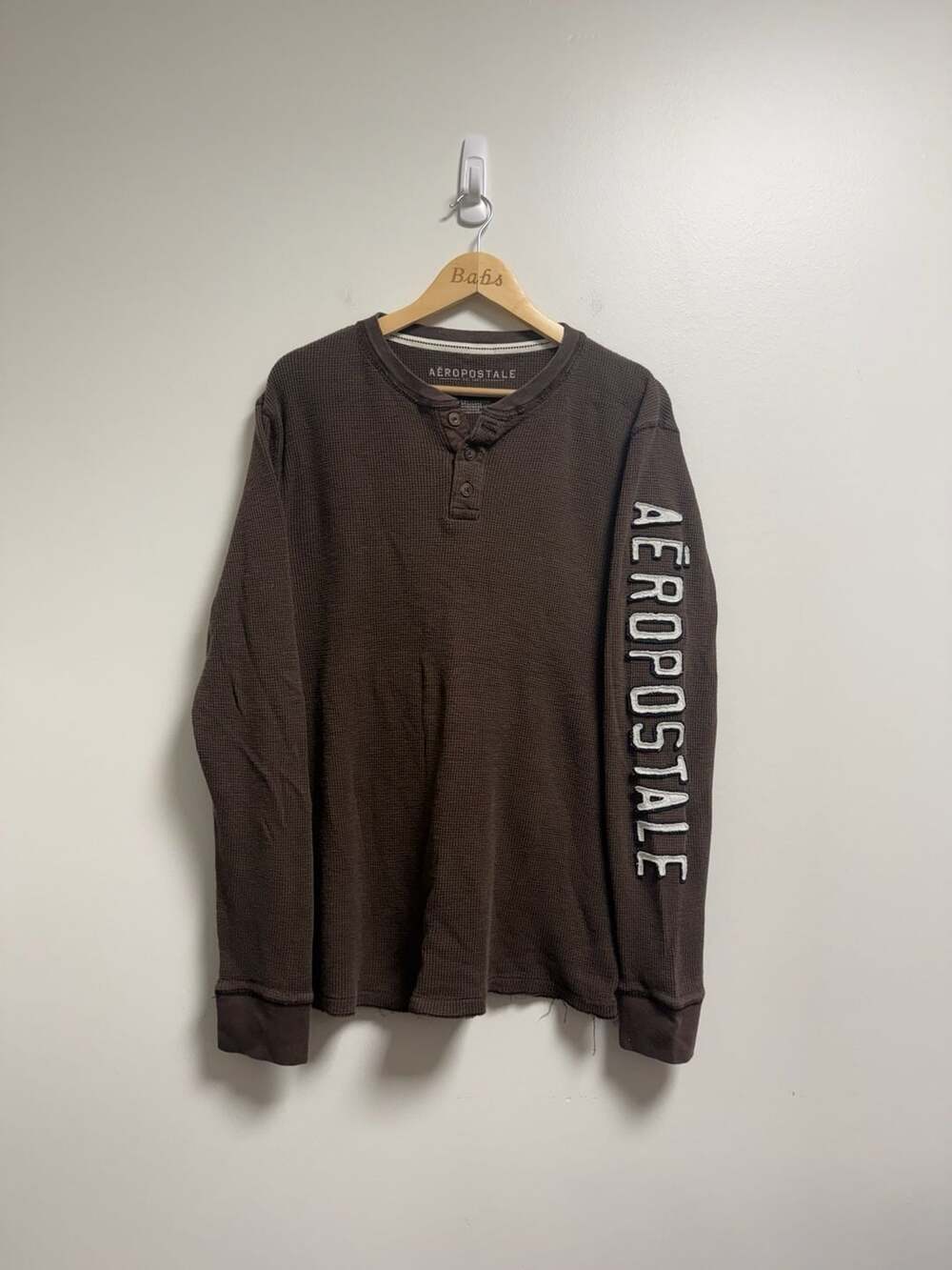 Aeropostale Thermal Henley Shirt XXL Brown Waffle Knit